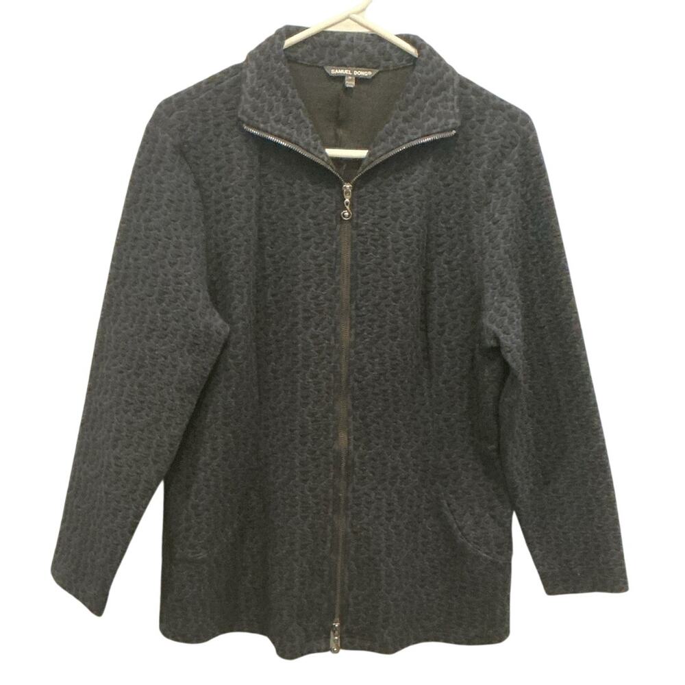 Samuel Dong Womens‎ Textured Cotton Blend Jacket Navy Blue Black Designer Work M